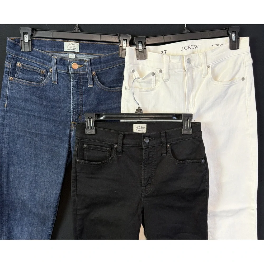 J CREW Skinny Jeans Women 27 LOT OF 3 - 1)Black 1)Blue 1)White 9" Rise Toothpick - Picture 1 of 16